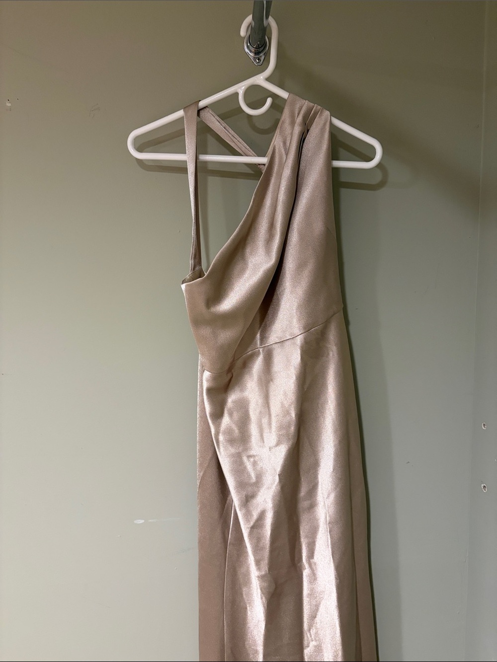 One-Shoulder Satin Maxi Dress in Champagne - Jenny Yoo